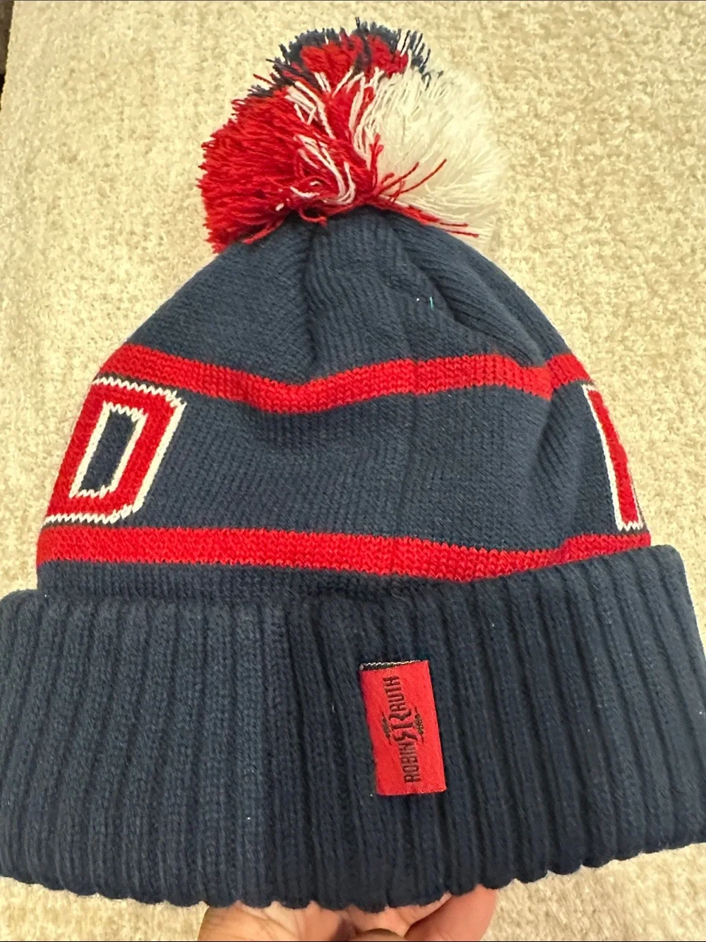 HARVARD  Navy Red White Pom Beanie Hat with Crest